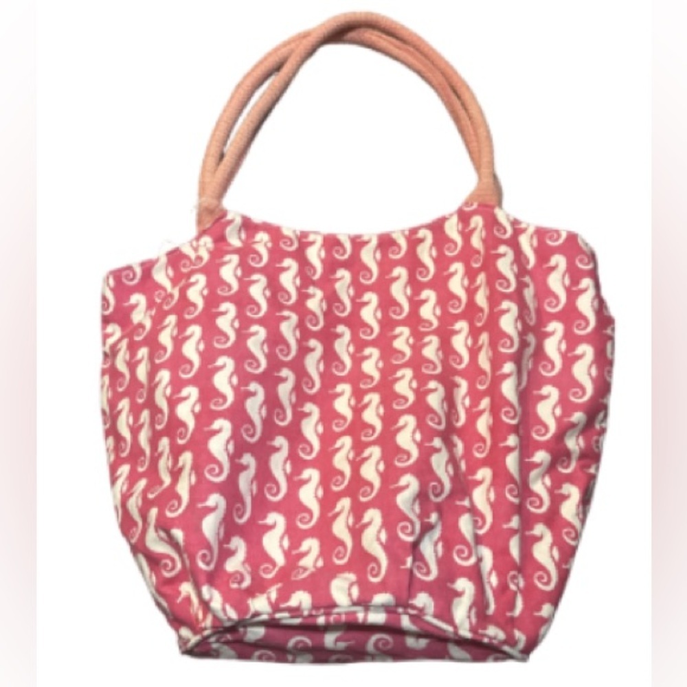 Rock flower paper Seahorse Print Pink bucket Tote Bag